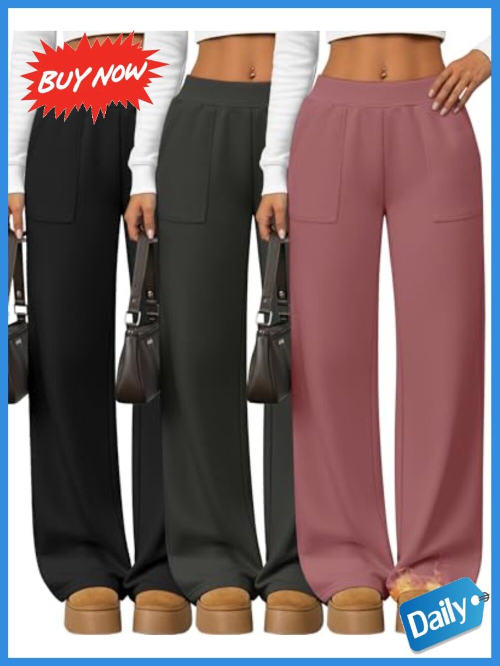 Womens Fleece Baggy Sweatpants Wide Leg Joggers 3 Pack